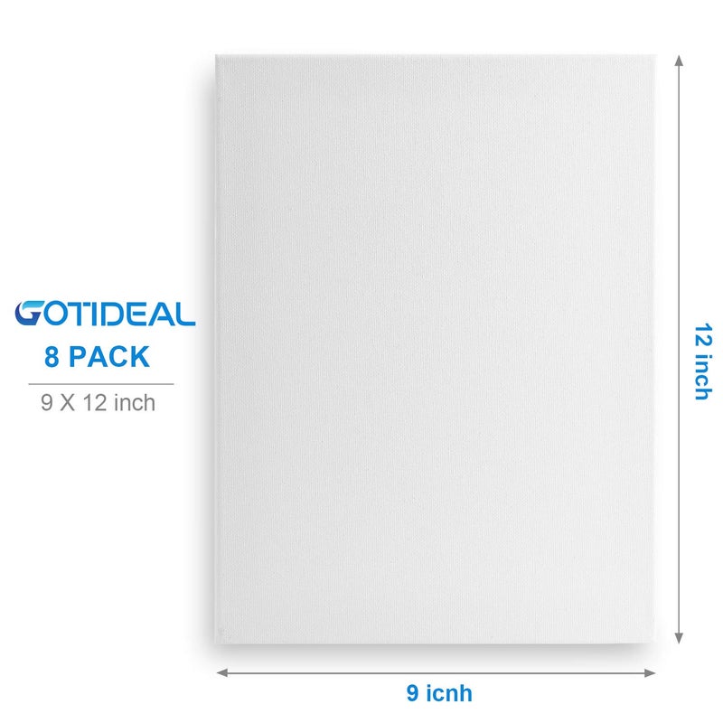 GOTIDEAL Stretched Canvas, 9x12 Inch Set of 8, Primed White - 100% Cotton Artist Canvas Boards for Painting, Acrylic Pouring, Oil Paint Dry & Wet Art Media - Image 2